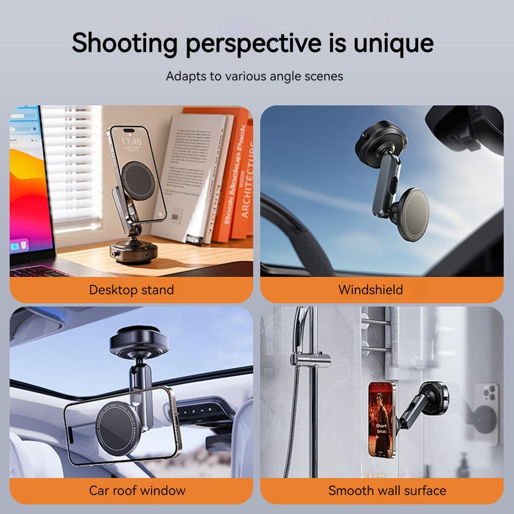 Magnetic Phone Stand Foldable Vacuum Suction Cup Cell Phone Holder 360 Rotation for iPhone 16/15/14/13/12 Plus/Pro/Max/Mini