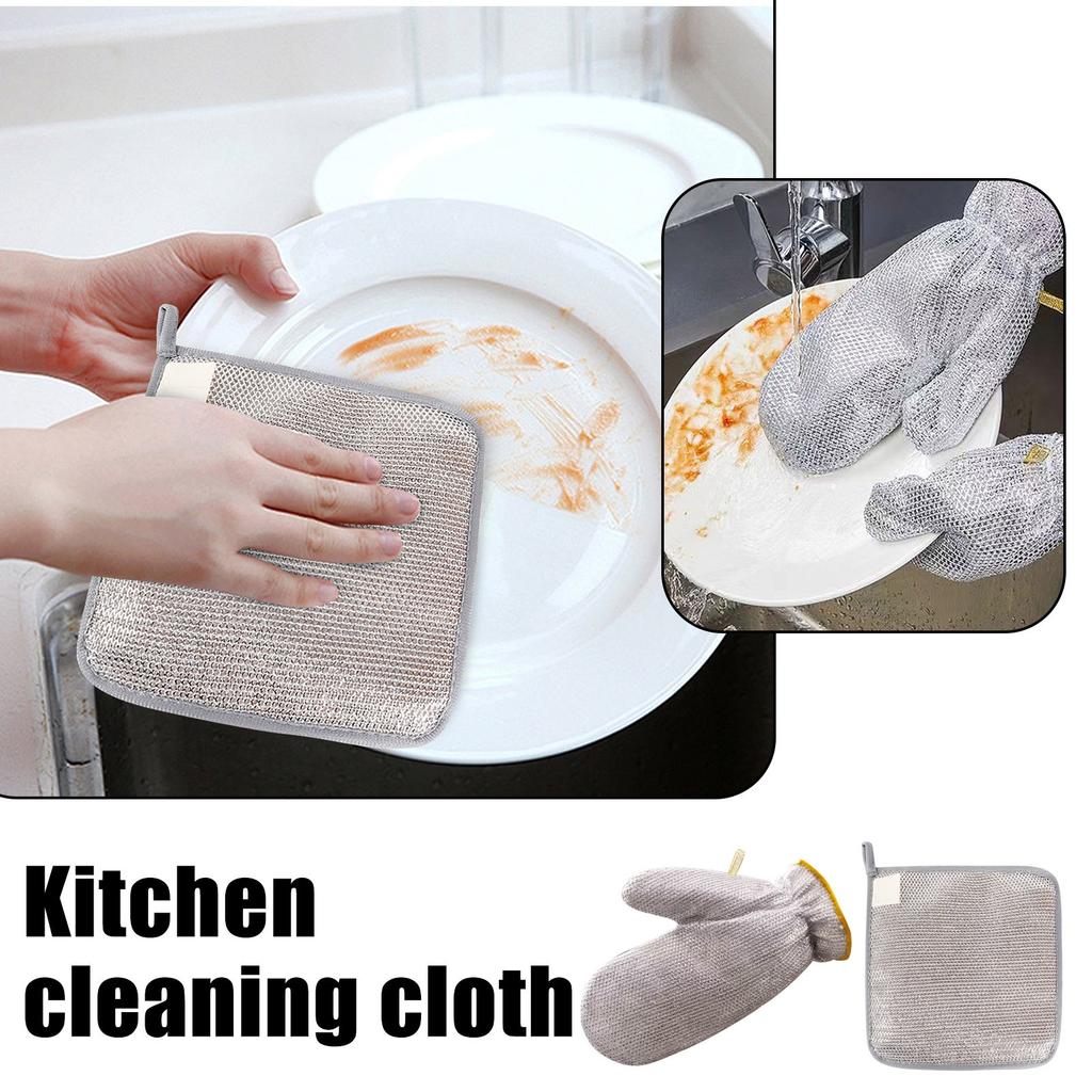 Three-layer Enlarged Hanging Rags, Kitchen Dishcloths, Non-sticky Grease, Household Wire Rags, Gloves