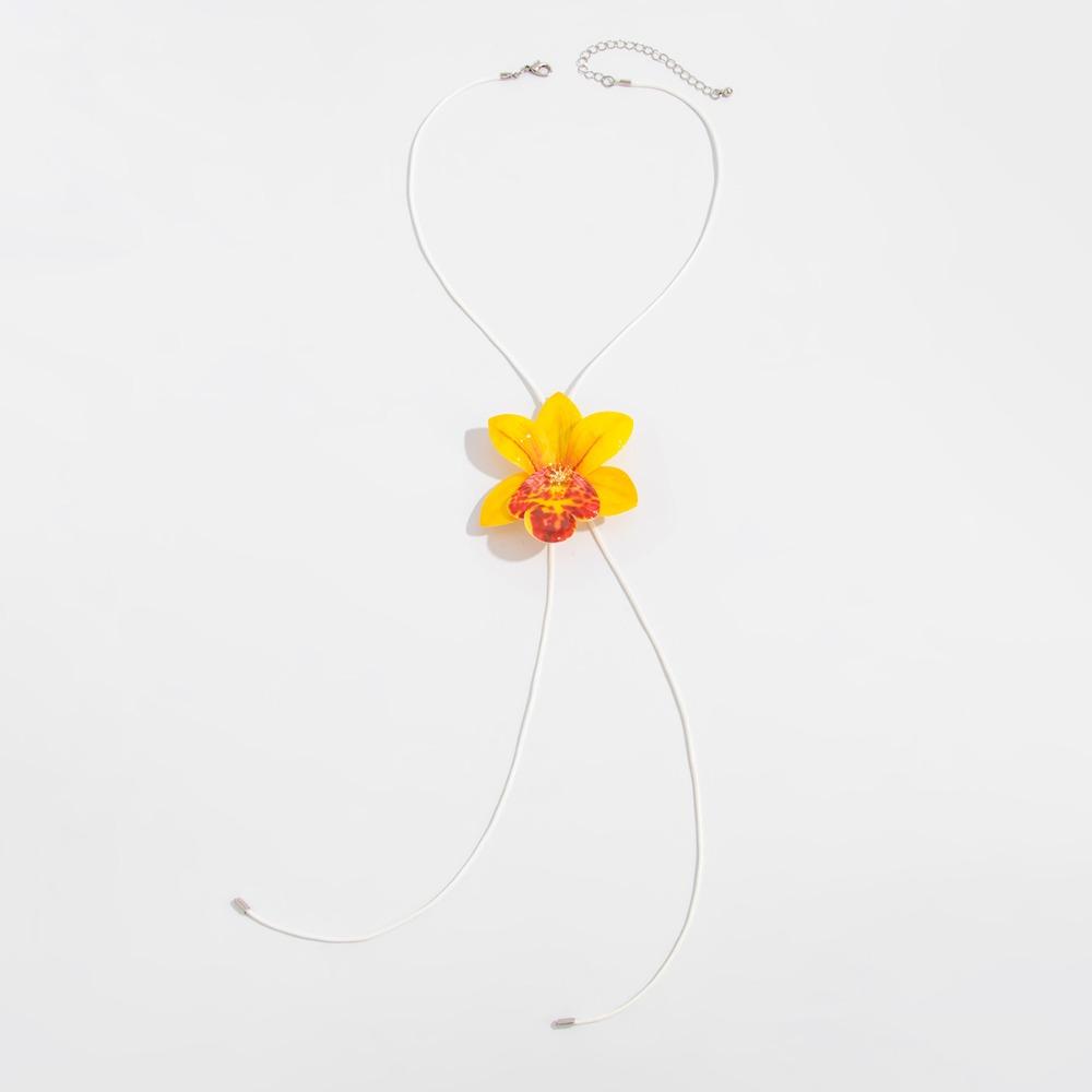 Orchid Flower Necklace Cloth Simulation Flower Earrings Personality Clavicle Chain  Ladies