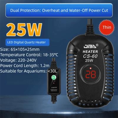 Quartz Glass Aquarium Submersible Heater Ultra Short Adjustable Turtle Tank Heater Low Water Level 25w-150w Aquarium Thermostat