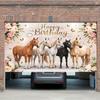 2D Rosa Blumiges Pferd Geburtstagsbanner, Reitsport-Thema Partydekoration Hintergrund