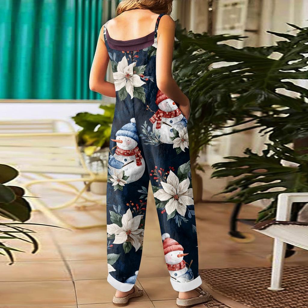 Tuta da Donna Stampa Casual Ampia Vintage Spallina Cotone Lino