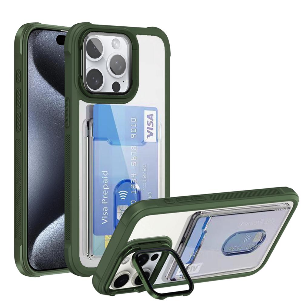 Shockproof Acrylic Hard Cover for IPhone 16 Pro Max 15 14 Plus 13 11 Folding Lens Stand Transparent Slot Card Holder Wallet Case