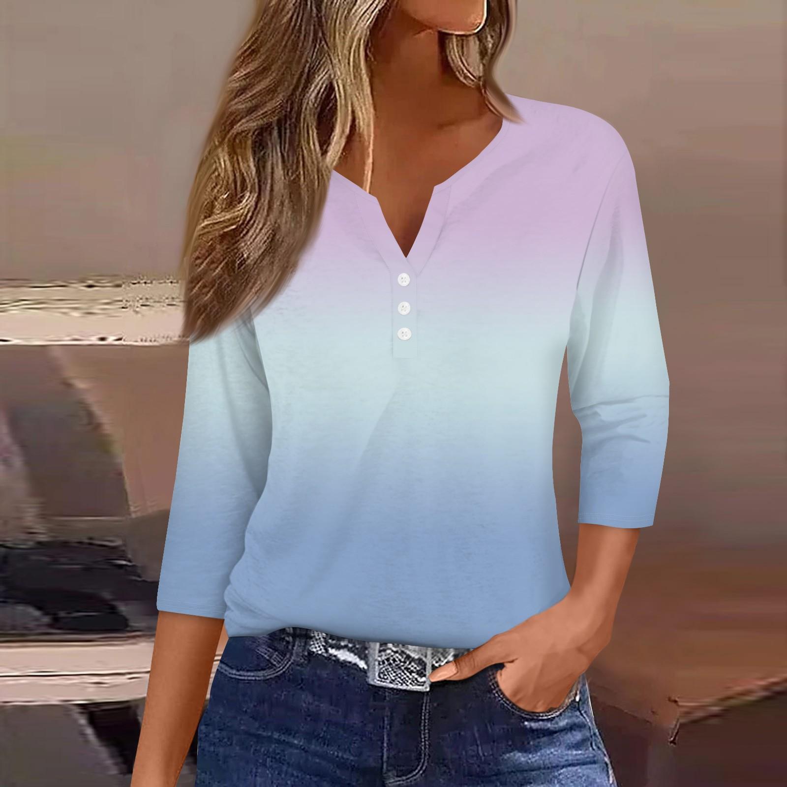 

Жен. Футболка Футболка С принтом Пуговицы Рукав 3/4Ежедневно Выходные Мода Классический Топ с v-образным вырезом Обычный XXL