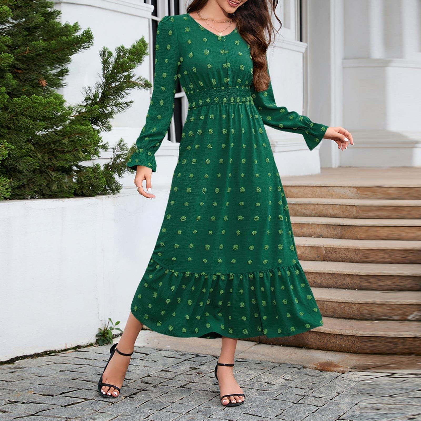 

Женское модное повседневное однотонное платье с V-образным вырезом и длинными рукавами, облегающее платье M зелёный