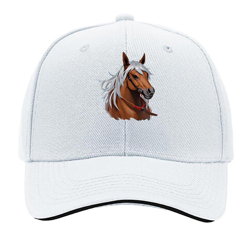 Brown Horse White Unisexe Wall Art Hip Hop Hat Fashion Outdoor Sports Sandwich Baseball Cap