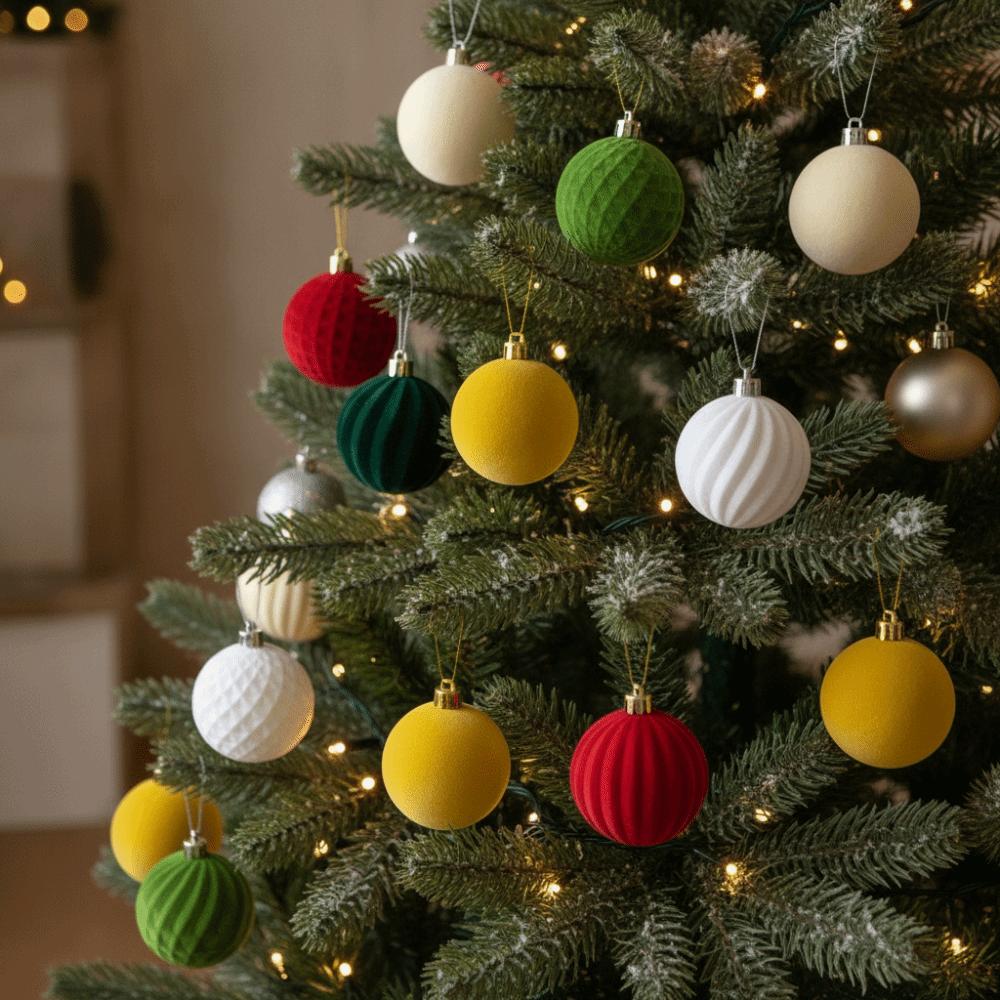 Assorted Colors Velvet Christmas Balls Shatterproof Plastic Multi Texture Baubles Winter Wedding