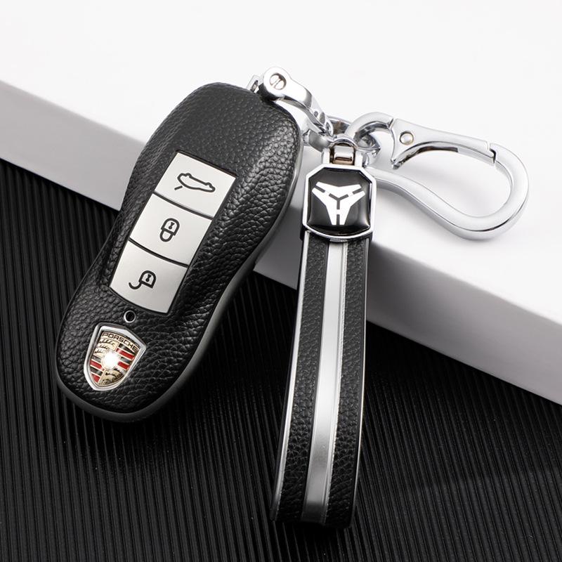 BSJ Leder Autoschlüsselhülle für Porsche Modelle: Macan, Cayenne, Panamera, 718