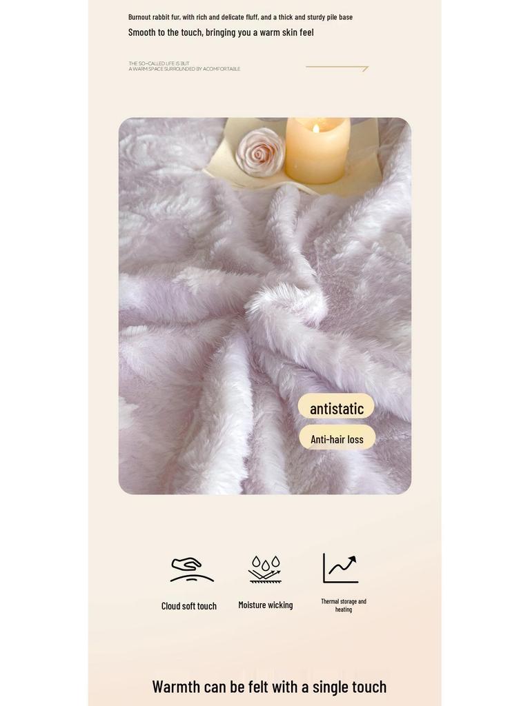 Luxurious 3D Rabbit Fur Trimmed Bedding Set: Includes Thick Warm Bed & Fitted Sheets - Minimalist Style