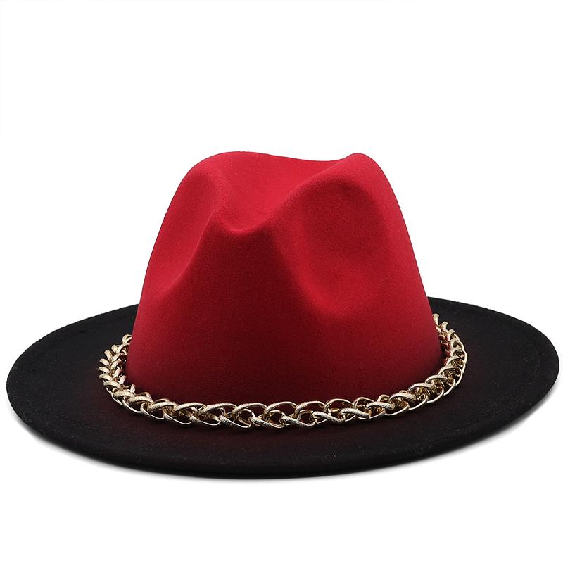 Winter Autumn Imitation metal chain Woolen Women Men Ladies Fedoras Top Hat Jazz Caps European American Round Caps Bowler Hats