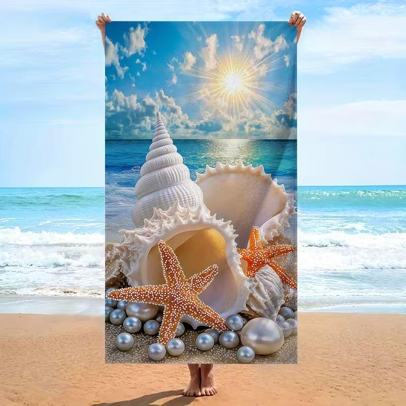 Seashell Starfish Beach Towel Ocean Pearl Print Quick Dry Absorbent Towel Swimming Pool Yoga Travel Summer Bath Towel