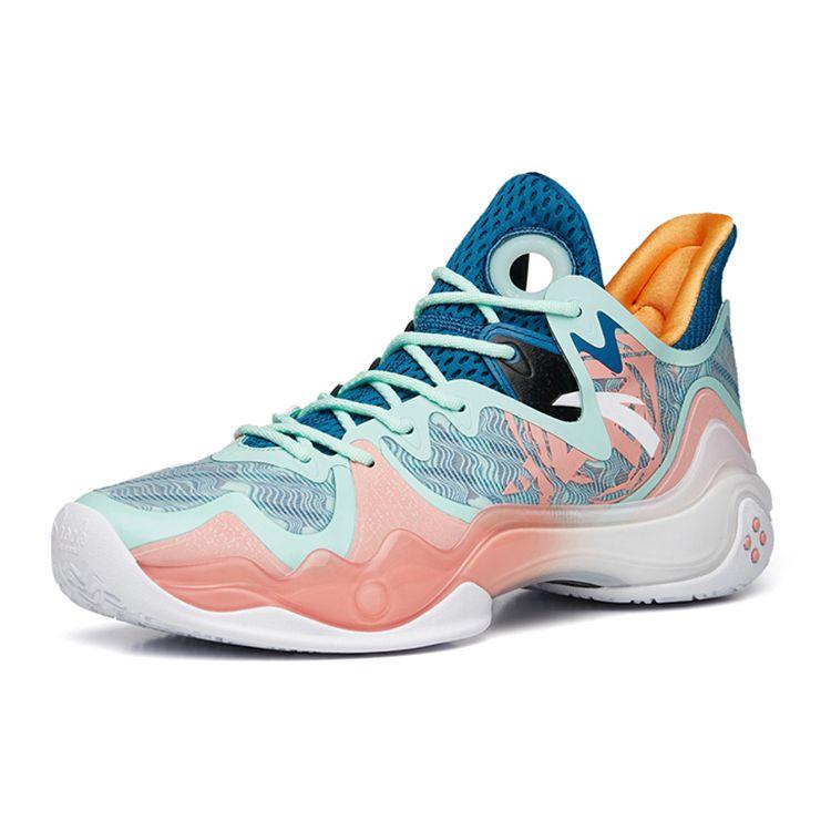 Anta Crazy Tide 4 Slip Resistant Shock Absorbing Durable Mid-Top Basketball Shoes Men Sneakers White Blue Pink 112231106-2