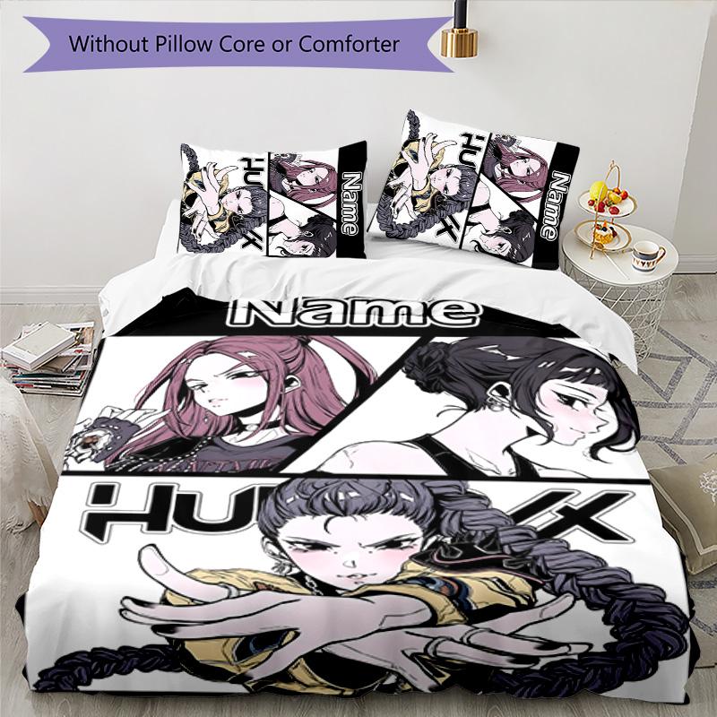 3pcs KPop Demon Hunters12 Cover Set - Personalized Name, HD Printed Bedding with 1 Cover and 2 Pillowcases - Perfect for Home Decor, Easy Care