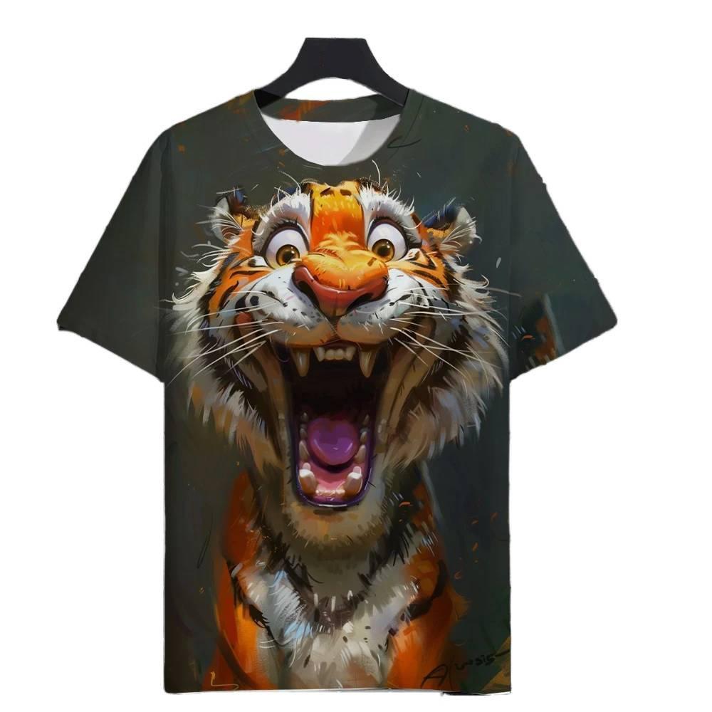 3D Tiger Print Kids Short Sleeve T Shirt Round Neck Loose Style Outdoor Activity Summer Daily Apparel