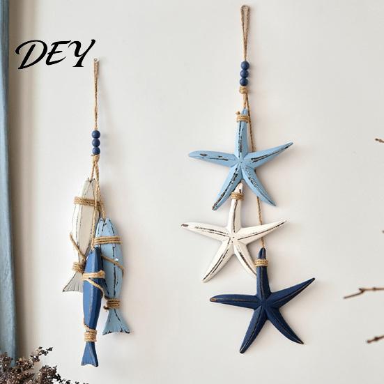 Badezimmer Strand-Thema Dekor 1/2 Stück Böhmischer Holz-Seestern Hängende Dekoration, Handgefertigter Fisch Wandverzierung, Heimkunst Küsten-Nautik-Anhänger