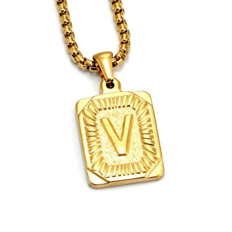 Initial Letter Pendant Necklace Stainless Steel Golden Cuban Chain A-Z Alphabet Name Jewelry For Men Women Gift