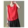 Solid Color Cotton and Linen Embroidered Vest T-shirt Women's Summer Loose Casual Sleeveless Top