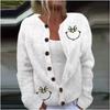 Cardigan Tricot Femme Col Rond Boutonnage Simple Imprimé Floral Manches Longues Vêtement d'Extérieur Décontracté