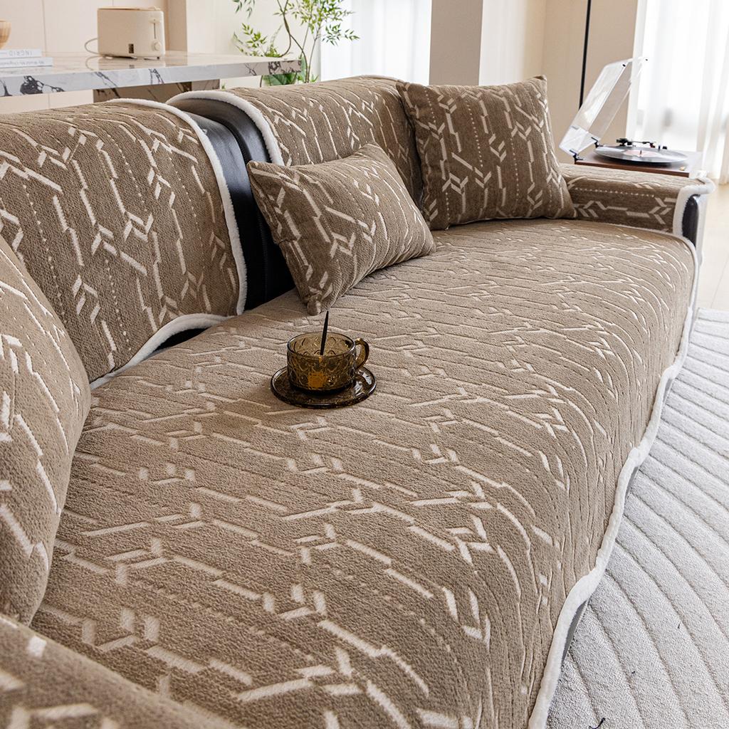 Chenille Sofa Cover for All Seasons Comfortable Straight Row Sofa Seat Cushion Anti Slip and Wrinkle Resistant Cover Cloth Towel