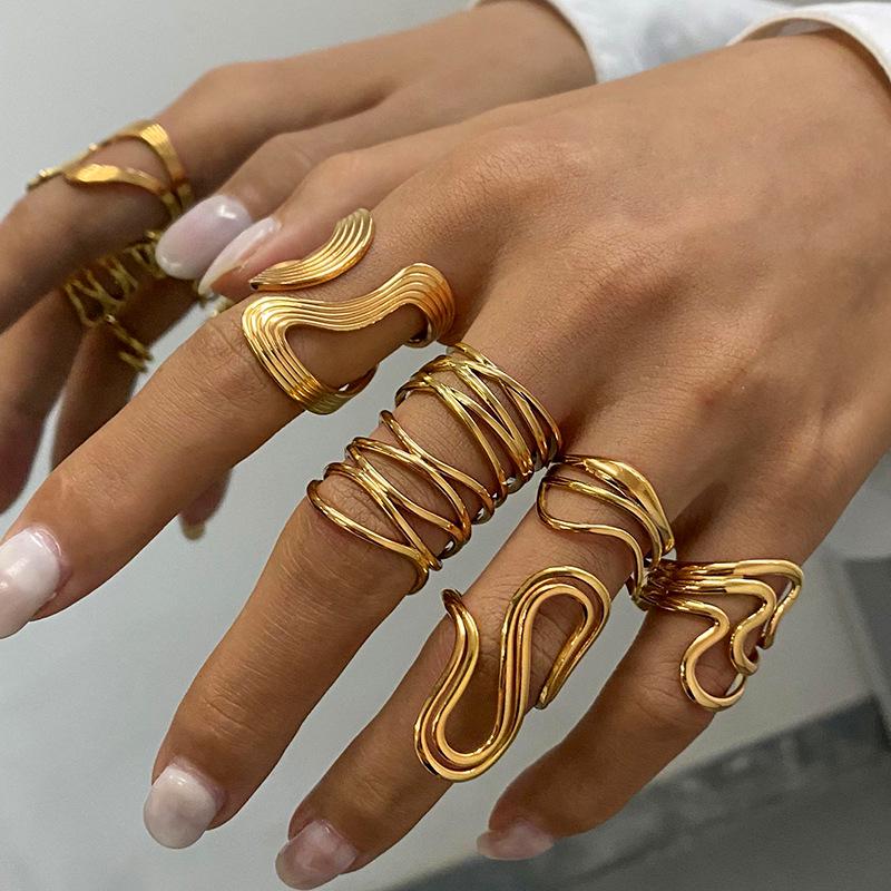 Jieding Stainless Steel Exaggerated Ring - High-end Irregular Design for Women, European and American Style