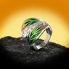 Plant and Flower Series Geometric Lines Water Drop Flowers and Leaves Enamel Womens Ring