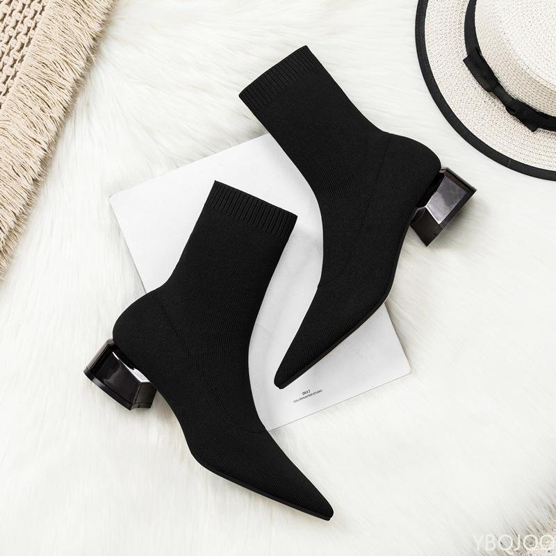 Autumn And Winter Fashion Black Pointed Breathable Coarse Heel Women'S Boots For Height Increase And Slimming Short Leg Boots
