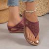 Large size flip-flops women's new summer fashion rhinestone slope heel pinch foot thick bottom beach cool slippers