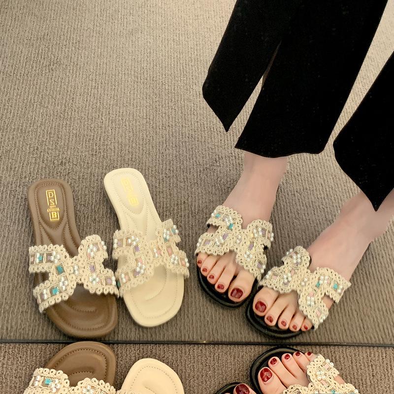 Wind with new beach sandals cool slippers female outer wear fairy flat skirt 2025 half drag super beautiful seaside summer