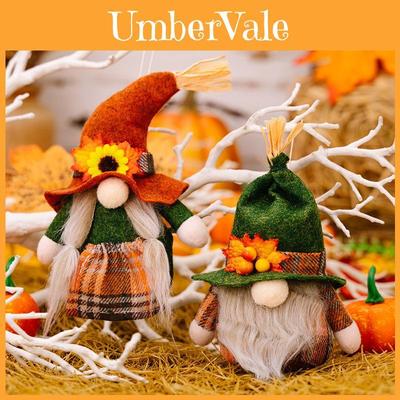 Thanksgiving Decor Harvest Season Gnome Hanging Ornament Featuring Colorful Checkered Leaves