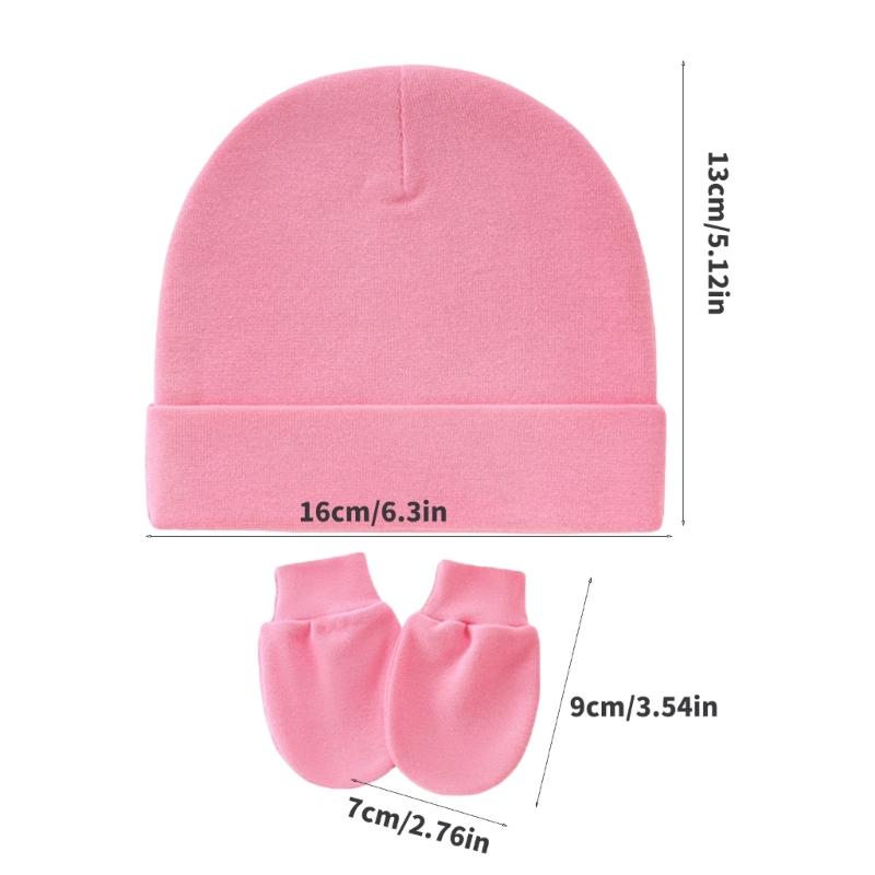 3 Set Baby Bonnet Hat Feature Foldable Cuff with Mittens Cotton Fabric Gentle On Skin Multiple Color Available