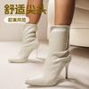 2025 autumn new thin heel short fashion boots wish European and American style pointed high heel leather boots women's rear zipper