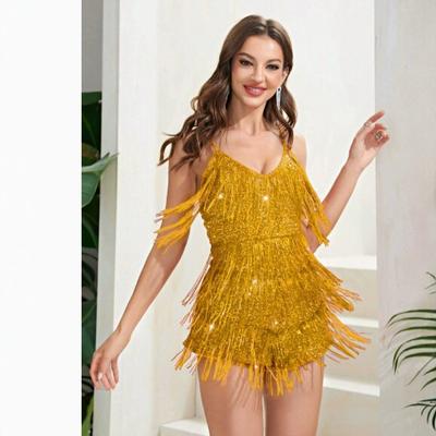 European and American Style Sequined Fringed Suspender Dress Women's Party Short Skirt Sexy Nightclub Dance Dress New