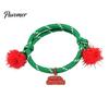 Christmas Gift for Women Bracelets, Red Green String Bracelet, Adjustable Rope Bracelet with Handmade Alloy Jewelry Charm And Tinsel Pom Poms, Holiday