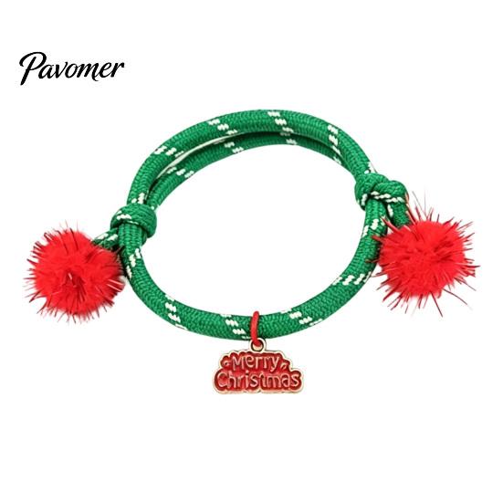 Christmas Gift for Women Bracelets, Red Green String Bracelet, Adjustable Rope Bracelet with Handmade Alloy Jewelry Charm And Tinsel Pom Poms, Holiday