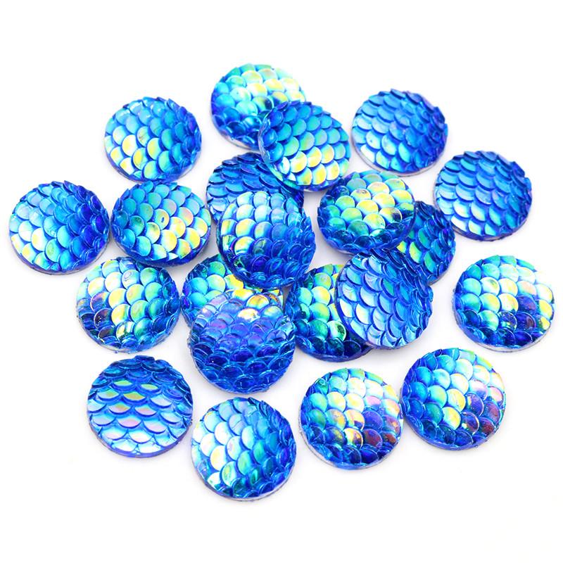 

40pcs 8mm 10mm 12mm Mix Colors Mermaid Fish Scale Flat back Rhinestone Round Cabochon Embellishment Scrapbooking DIY Crafts 8mm