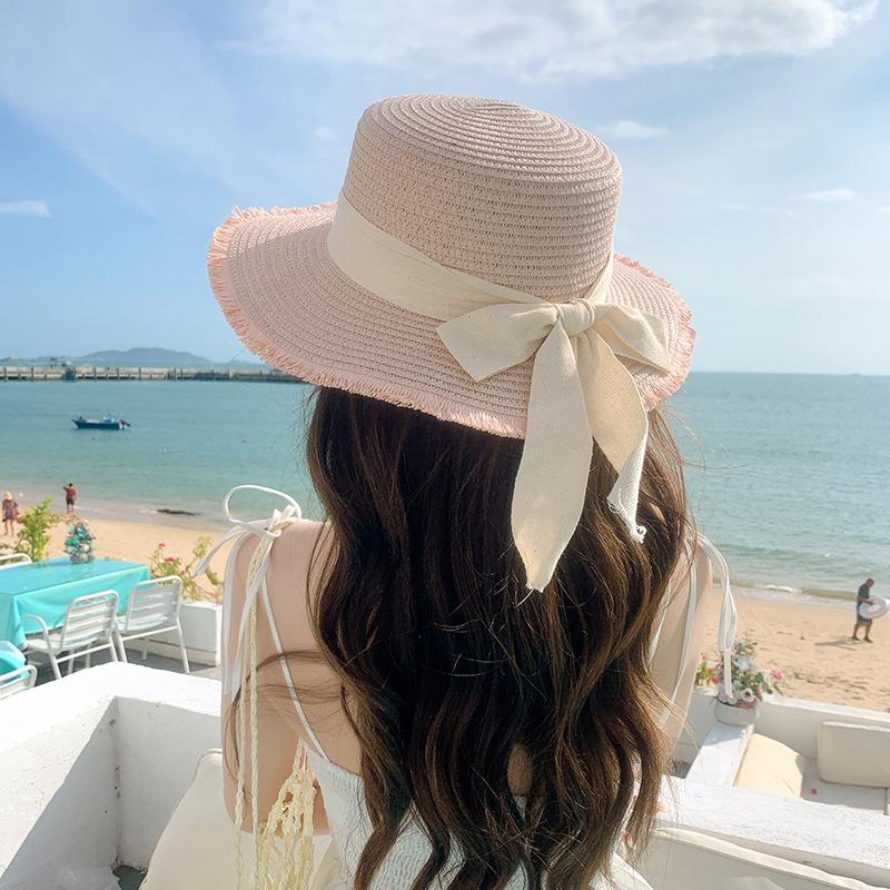 

Женская соломенная шляпа в японском стиле с бахромой, модная шляпа от солнца с лентой и бантом для повседневного отдыха на море, пляжная шляпа-панама от солнца one size