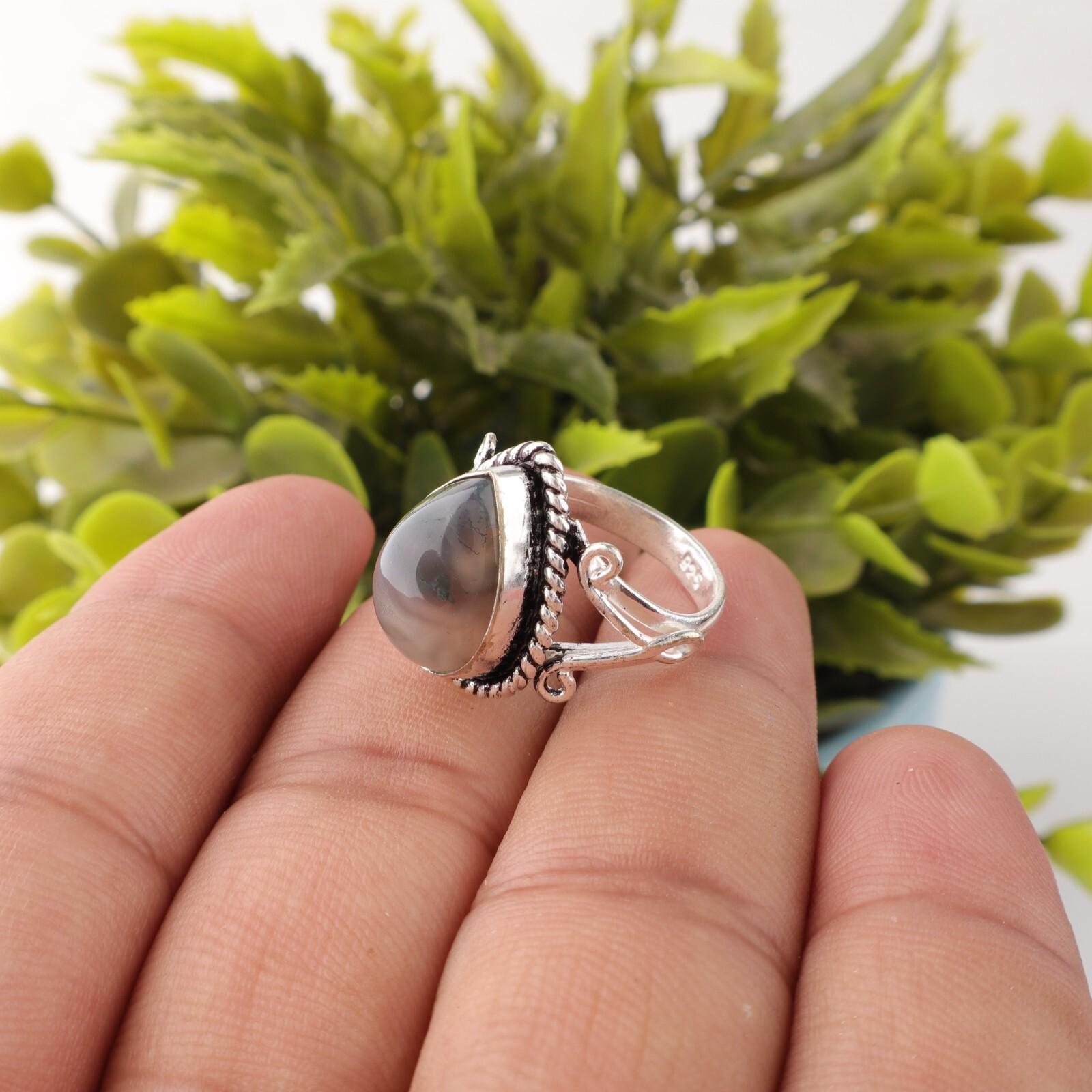 

Моховой агат Драгоценный камень Ювелирные изделия из стерлингового серебра 925 пробы Кольцо ручной работы Женские аксессуары RR-57-32 13