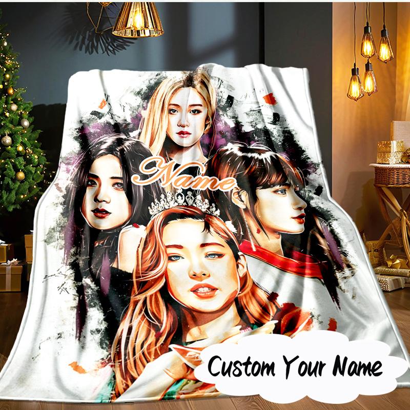 Custom Name Floral Fantasy Kpop Blanket Ideal Bedding Blanket Perfect for Travel, Camping, Living Rooms, Offices, Sofas, Fan Christmas Gift