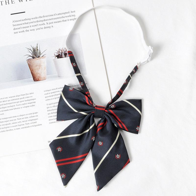Women's Red Stripe No-Iron Japanese Academy Style Bow Tie Shirt Accessory
