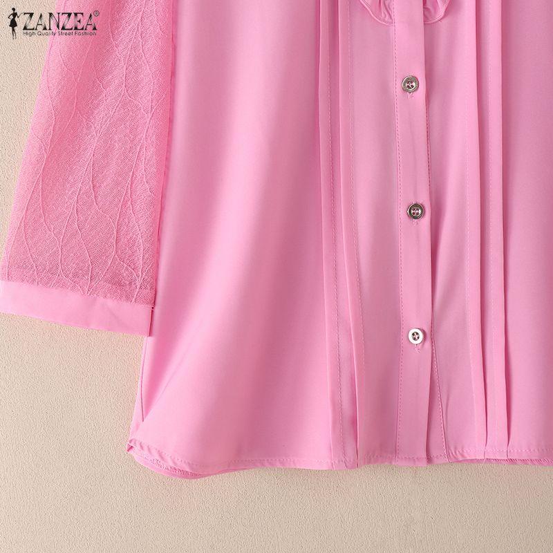 ZANZEA Blusa Casual para Mujer con Cuello Solapa, Encaje y Mangas 3/4