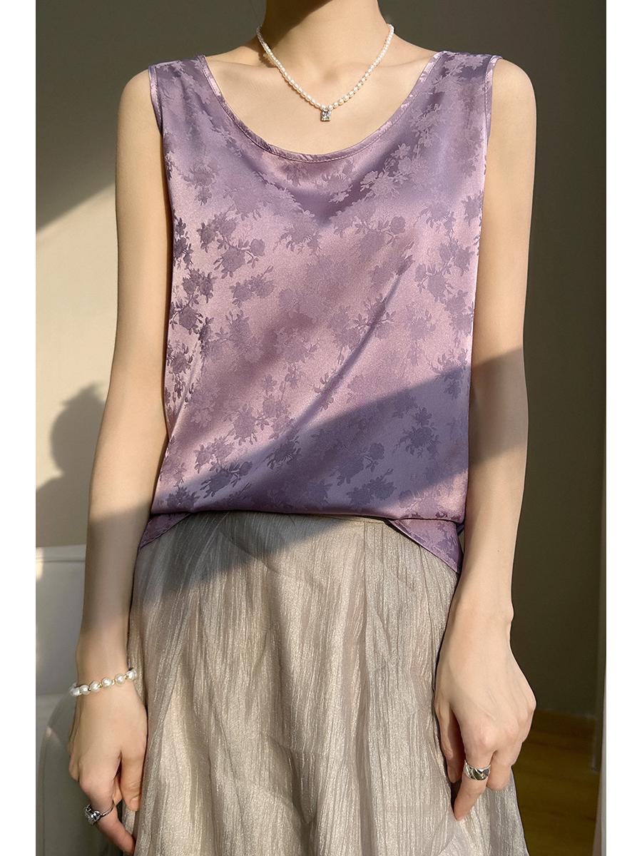 

Шелковый женский атласный топ-майка - Белый с круглым вырезом без рукавов летний топ S