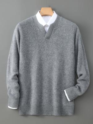 Heren Lichte Luxe V-hals 100% Puur Wol Gebreide Trui - Zacht & Pluizig Herfst/Winter Pullover
