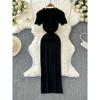 2024 Summer Korean New Elegance Retro Elegant Short Sleeve Polo Collar Waist-Tight Slimming Knitted Hip-Wrapped Dress