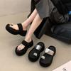 Niche design sense toe sandals women's summer new rhinestone thick bottom one word sandals outside slippers