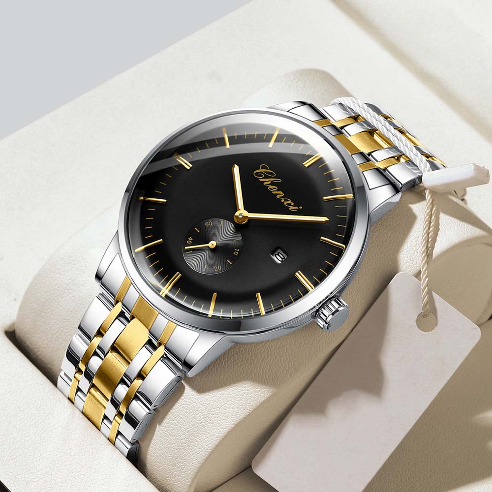 CHENXI Fashionable Men's Business Quartz Watch Stainless Steel Band Calendar Water-Resistant Men's Wristwatch Reloj Hombre