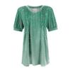 Damen Puff Kurzarm Boho Shirt Casual V Ausschnitt Sommer Shirt Plissee Casual Tunika Top