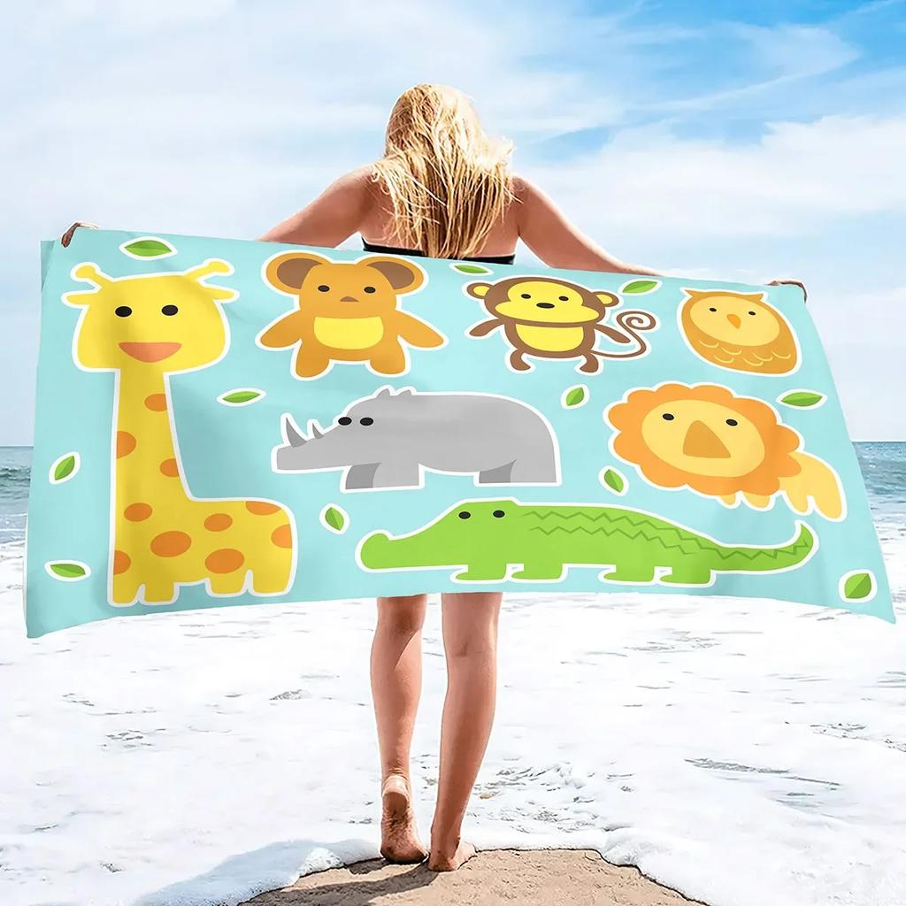 Schattig Cartoon Dierenprint Microvezel Strandlaken, Groot Badlaken Sneldrogend Absorberend Zandvrij Handdoek voor Badkamer, Reizen, Sport
