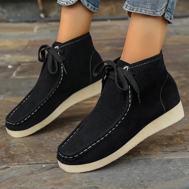 Fashion Autumn Women's High Top Sneakers New Lace Up Flat Shoes for Ankle Boots Outfoor Casual Heel Women's Shoes