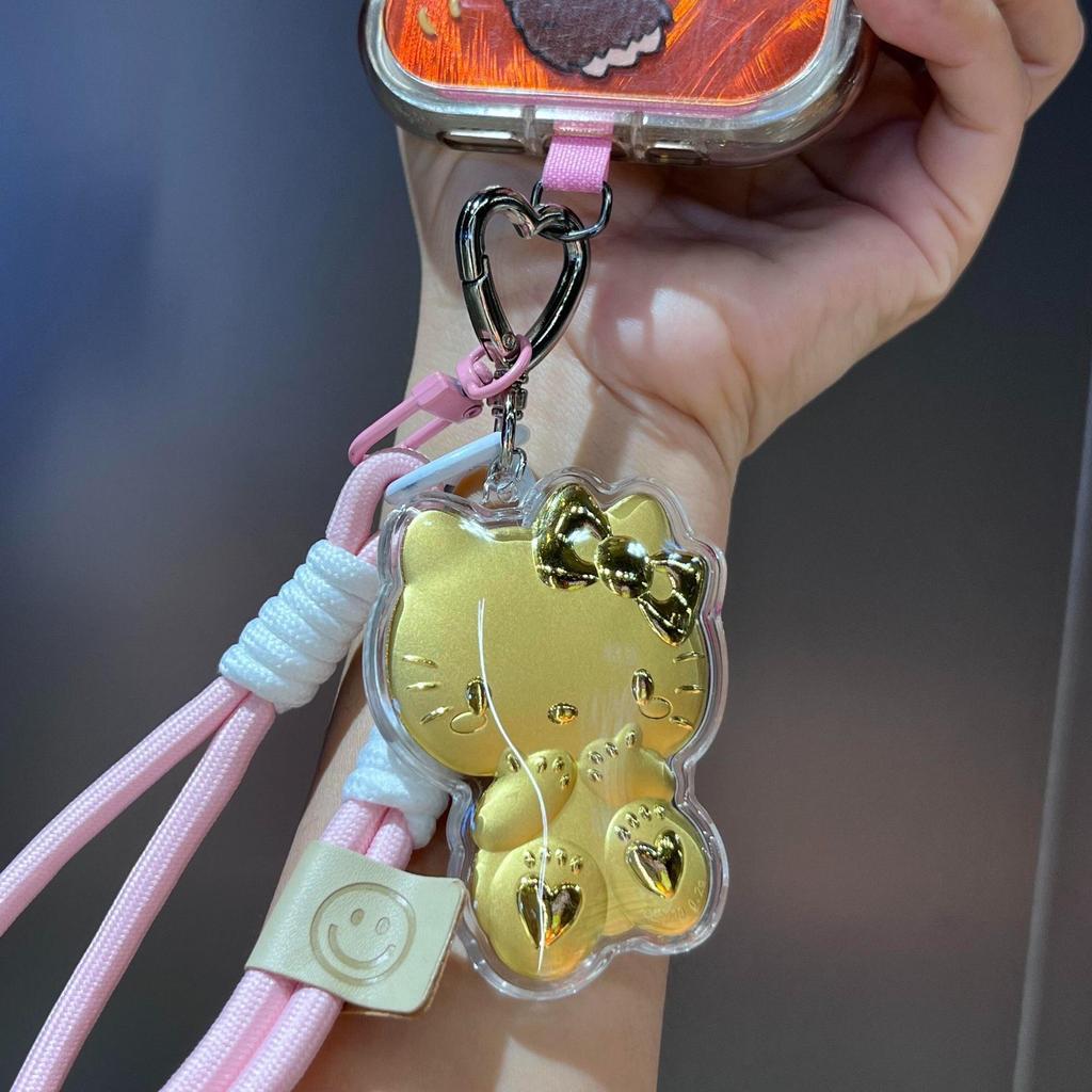 Solid Gold Hello Kitty Cat Pendant Keychain Charm for Mobile Phone or Bag