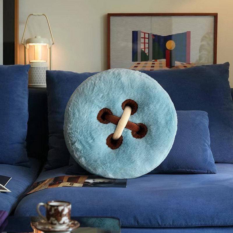 

Dopamine Decor Round Pillow, Cute Button Detail Fluffy Throw Pillow for Couch, Cozy Accent for Living Room Bedroom Home Decor 40cm синій